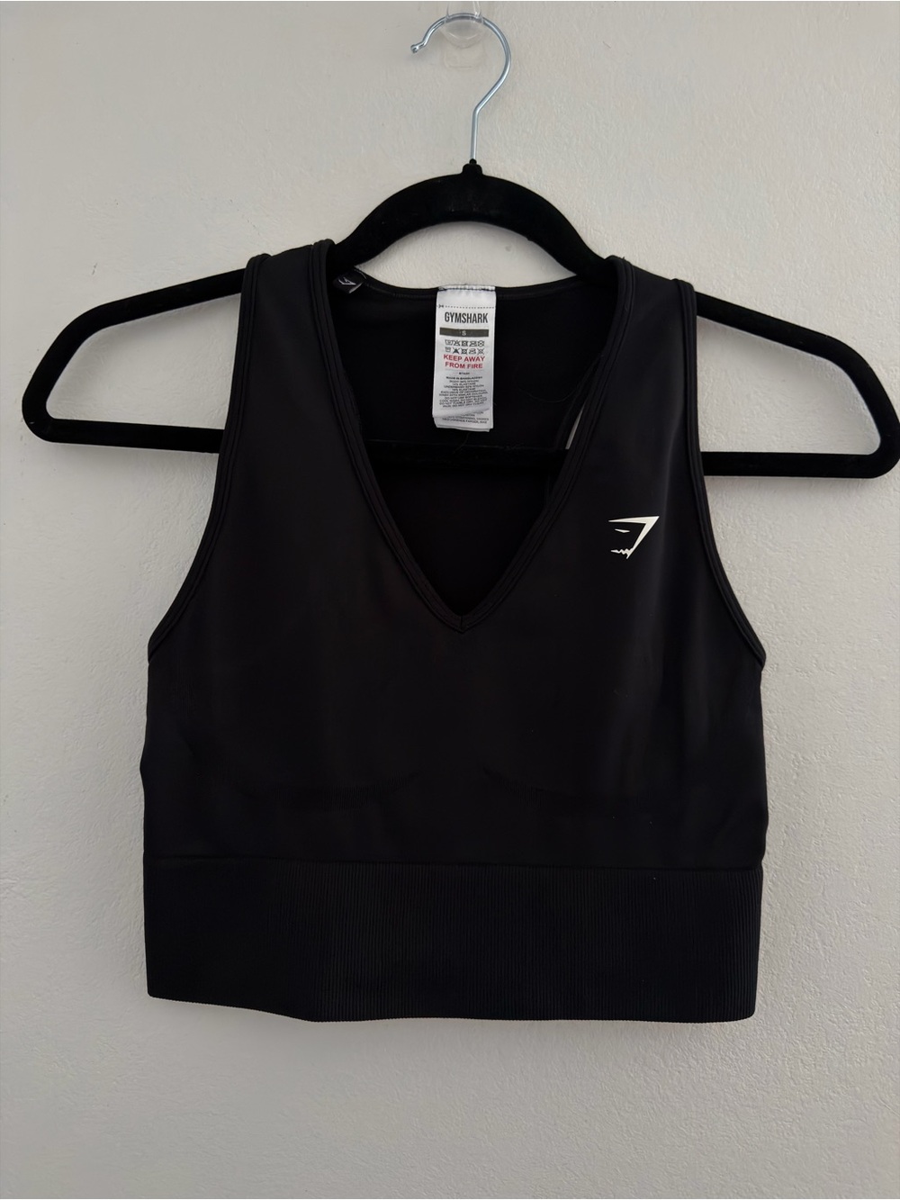 Gymshark Black V-Neck Workout Bra with White Logo